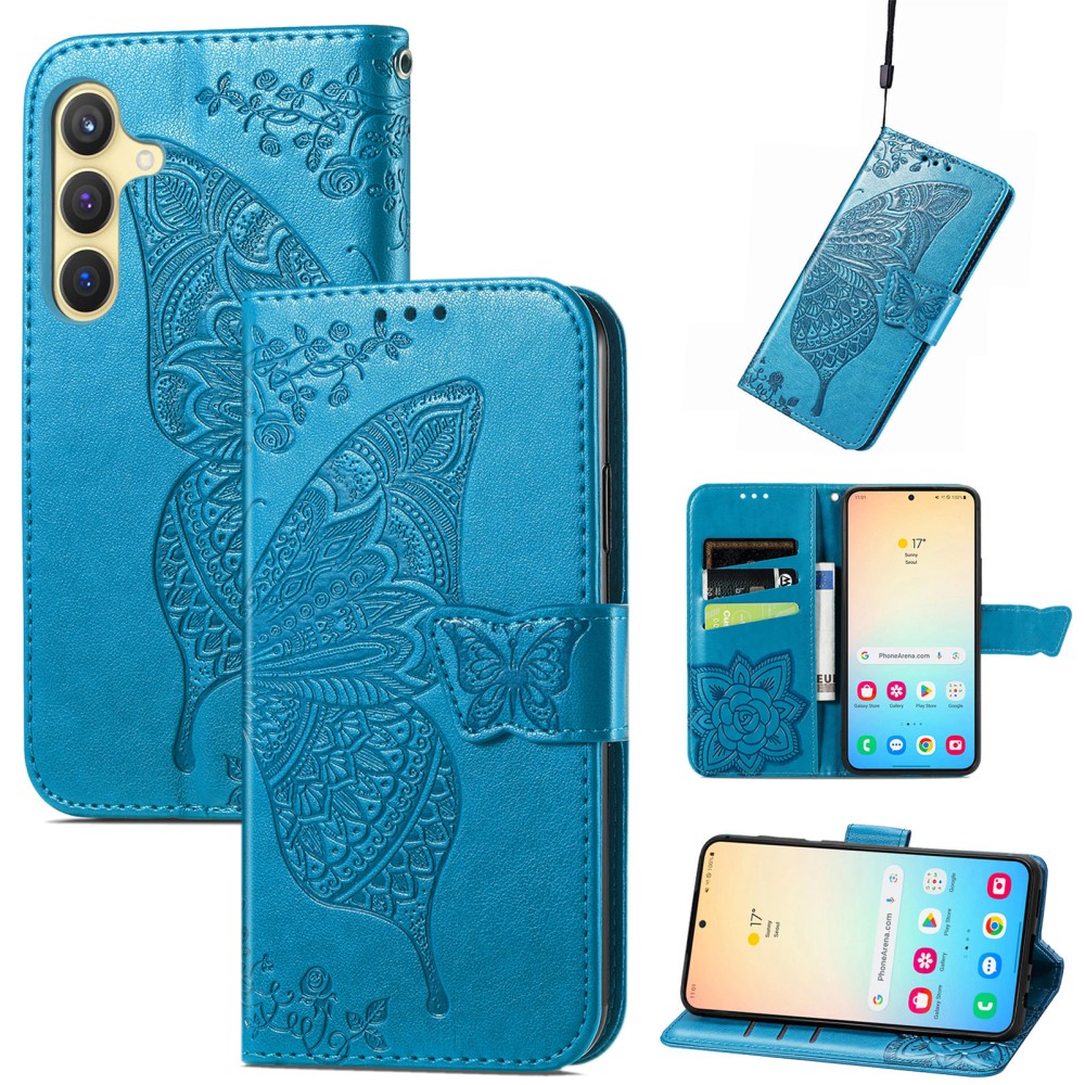  Samsung Galaxy S25 Plus Fodral Med Fjäril Tryck Blå