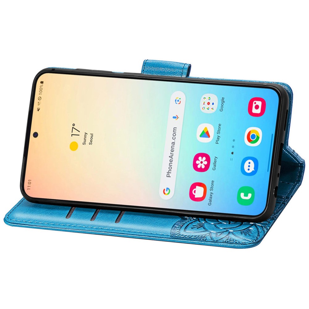  Samsung Galaxy S25 Plus Fodral Med Fjäril Tryck Blå