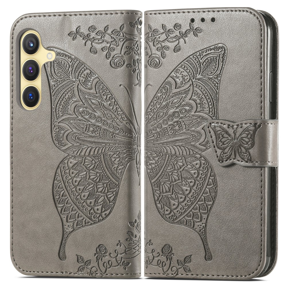  Samsung Galaxy S25 Plus Fodral Med Fjäril Tryck Grå