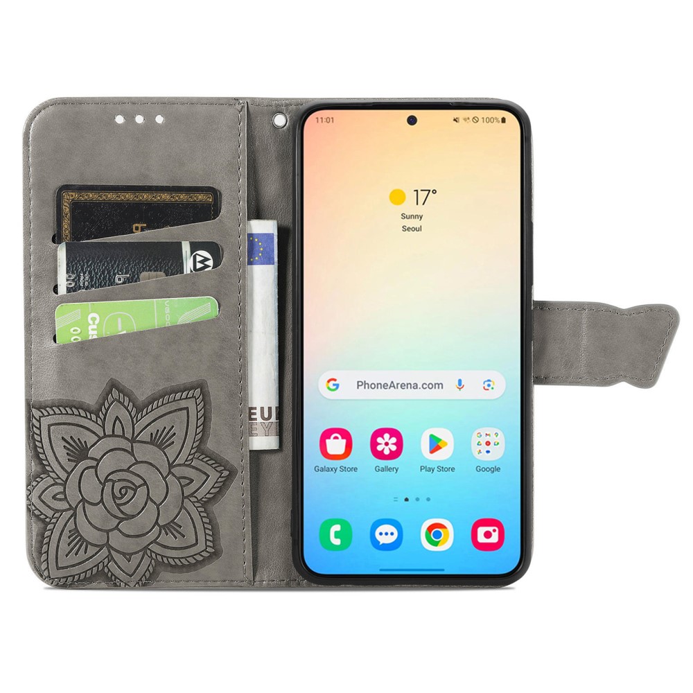  Samsung Galaxy S25 Plus Fodral Med Fjäril Tryck Grå