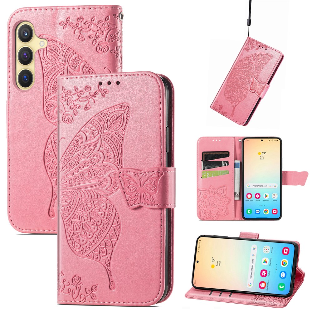  Samsung Galaxy S25 Plus Fodral Med Fjäril Tryck Rosa