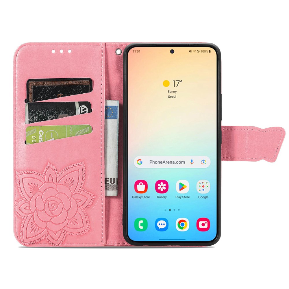  Samsung Galaxy S25 Plus Fodral Med Fjäril Tryck Rosa