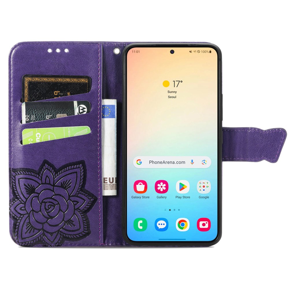  Samsung Galaxy S25 Plus Fodral Med Fjäril Tryck Mörk Lila