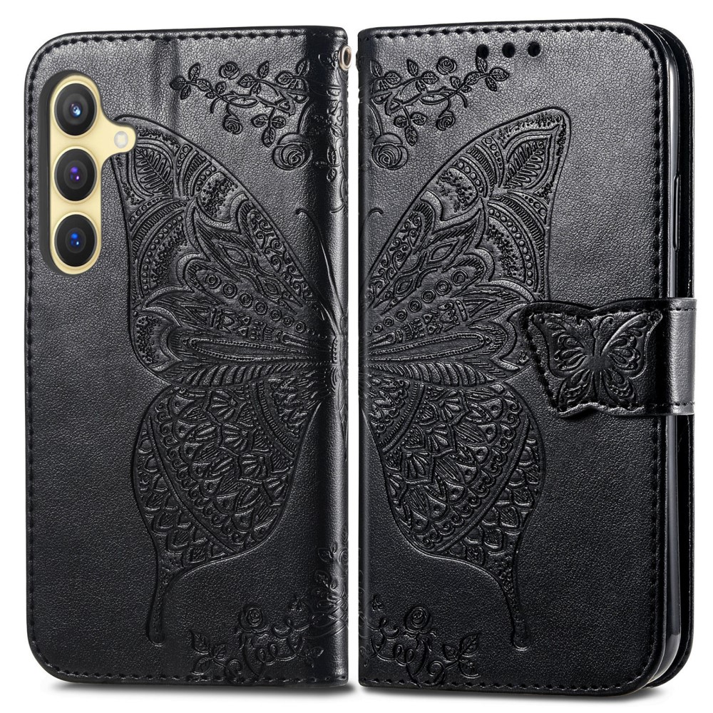  Samsung Galaxy S25 Plus Fodral Med Fjäril Tryck Svart