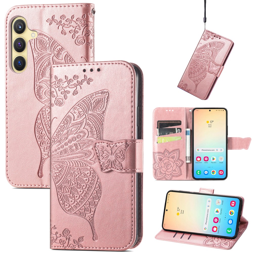  Samsung Galaxy S25 Plus Fodral Med Fjäril Tryck Roséguld