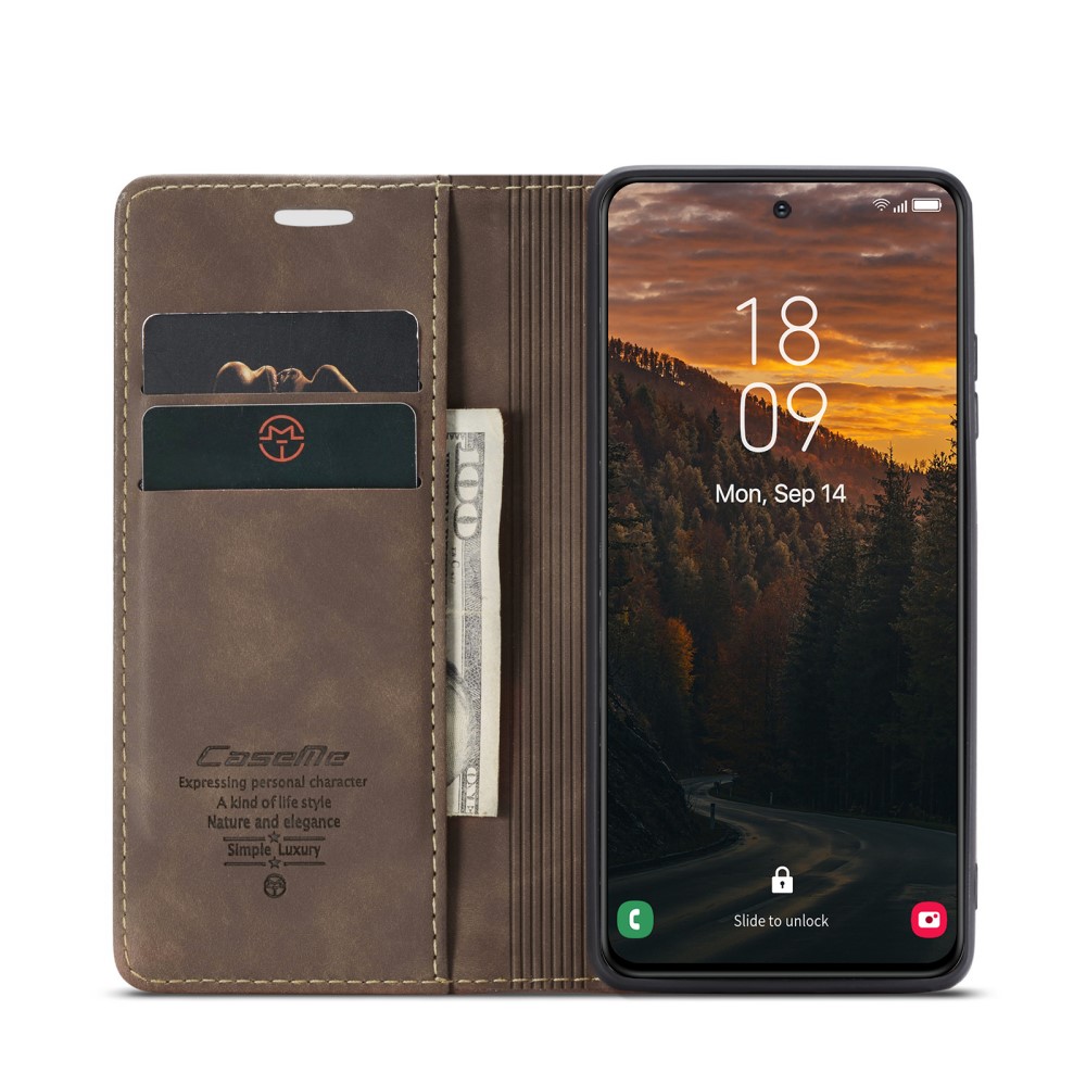 CASEME CASEME Samsung Galaxy S25 Plus Fodral Flip Retro Läder Mörk Brun