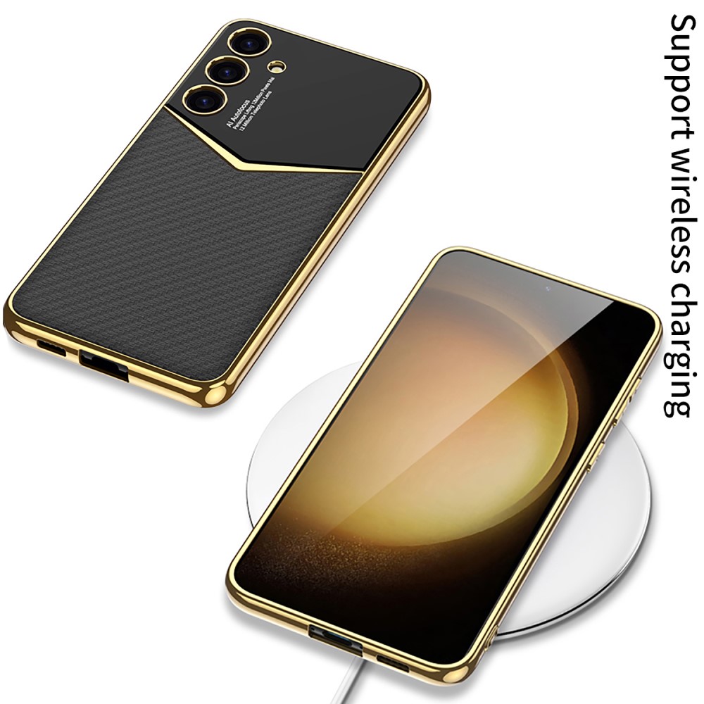 GKK GKK Galaxy S25 Plus Skal Läder Hybrid Electroplate Kolfiber Textur