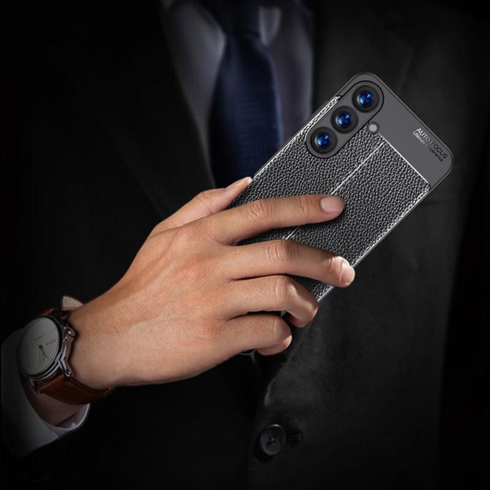  Samsung Galaxy S25 Plus Skal Litchi Textur Svart