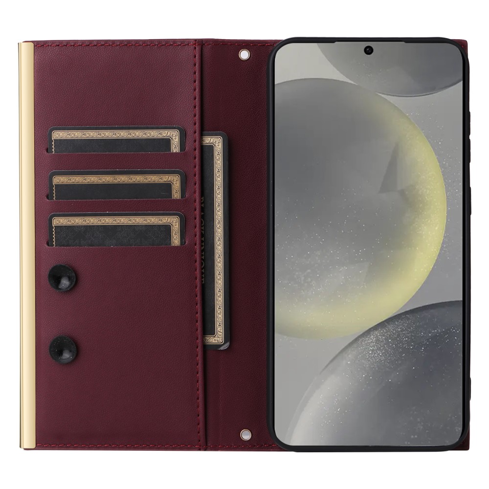  Samsung Galaxy S25 Plus Fodral Rhombus Läder Vinröd