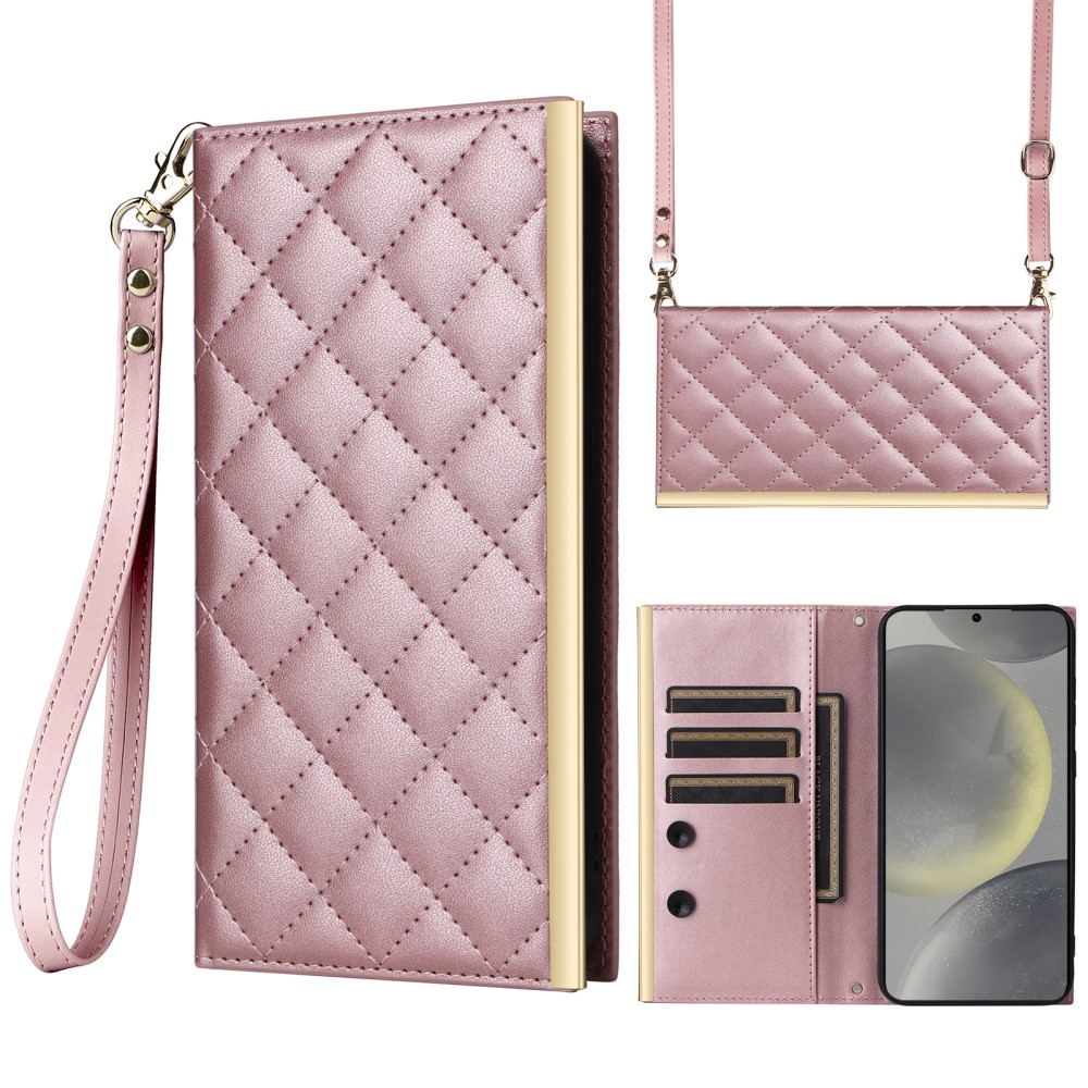  Samsung Galaxy S25 Plus Fodral Rhombus Läder Roséguld