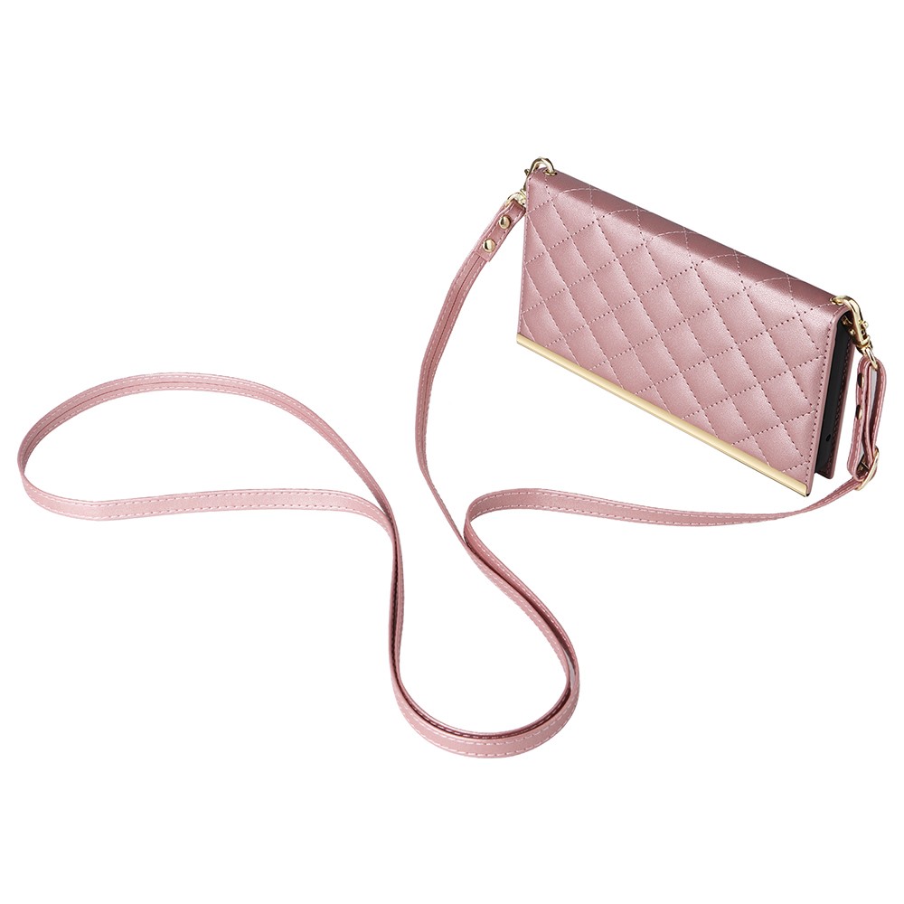  Samsung Galaxy S25 Plus Fodral Rhombus Läder Roséguld