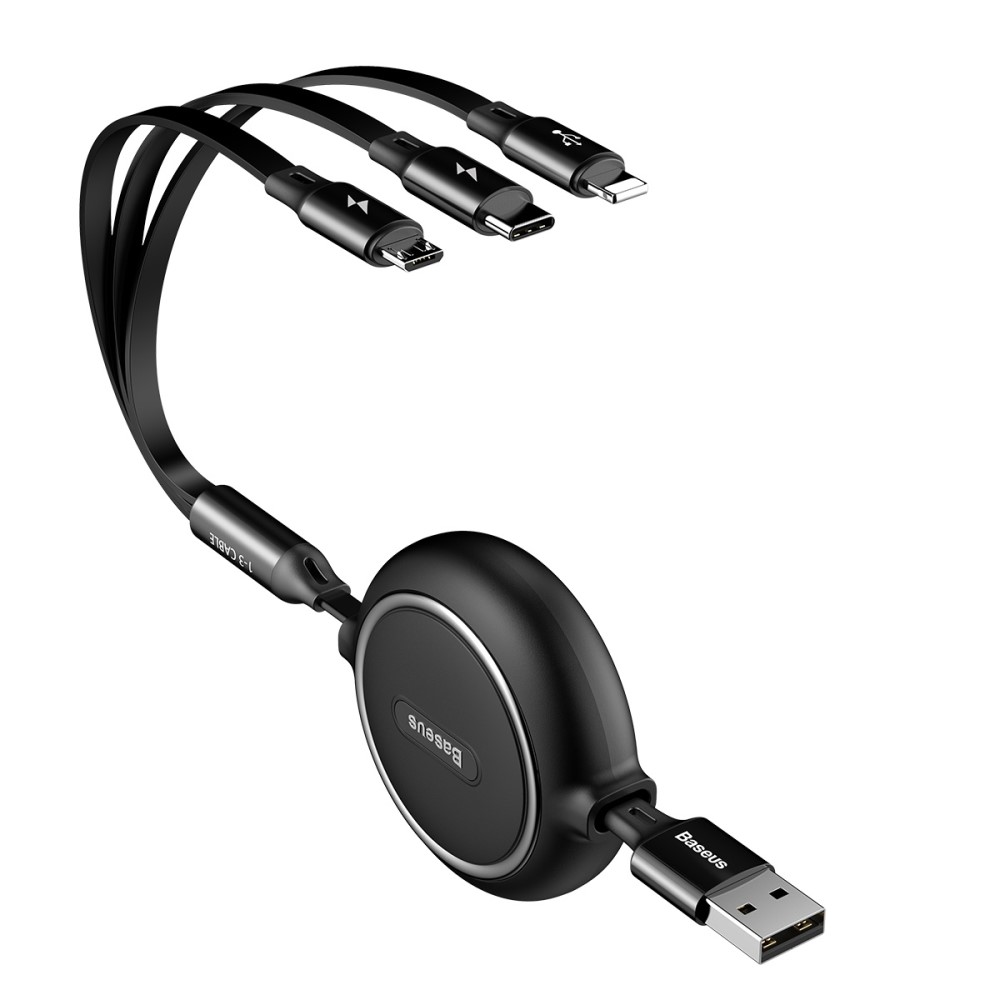 BASEUS Basues 1.2 m 3in1 USB-C / Lightning / MicroUSB Retractable Svart