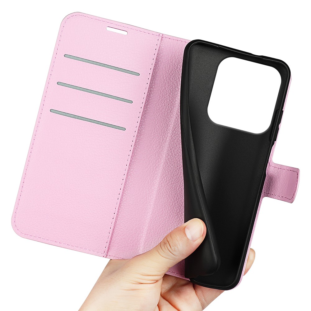  Xiaomi Redmi Note 14 5G Fodral Litchi Läder Ljus Rosa