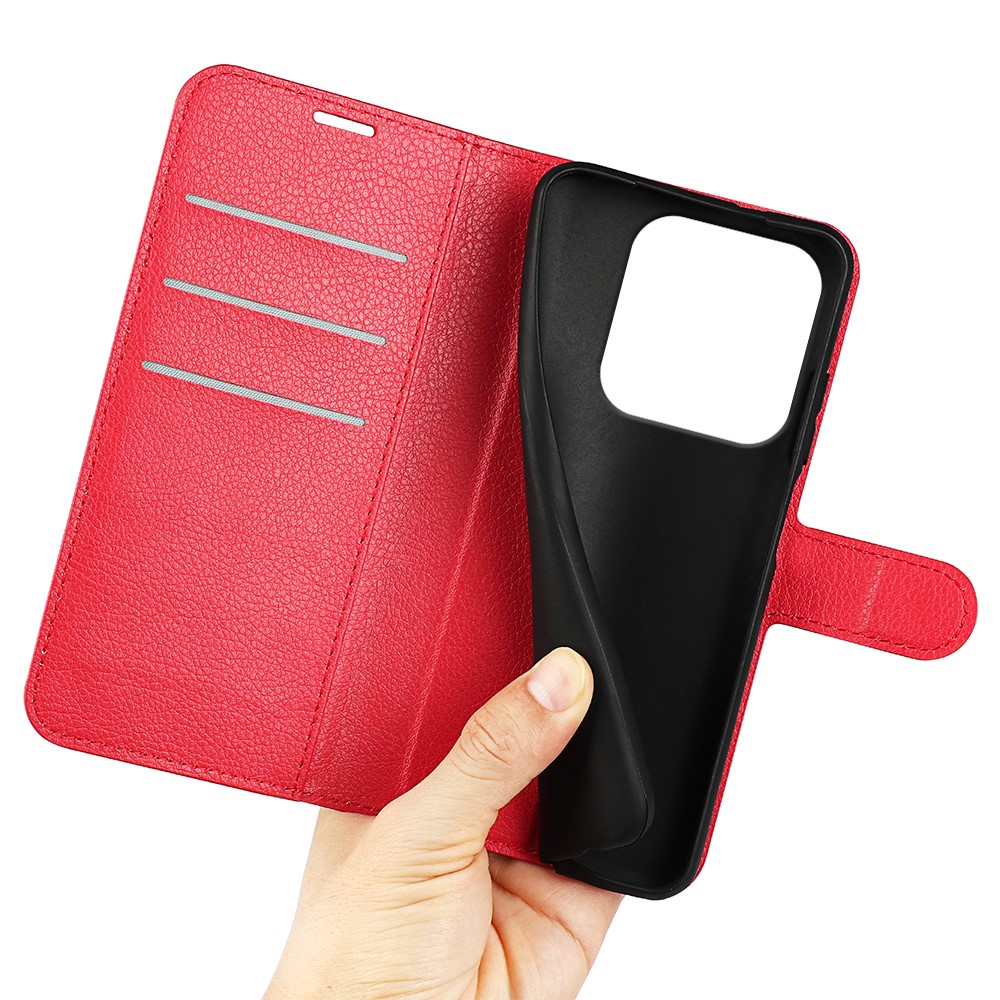  Xiaomi Redmi Note 14 5G Fodral Litchi Läder Röd