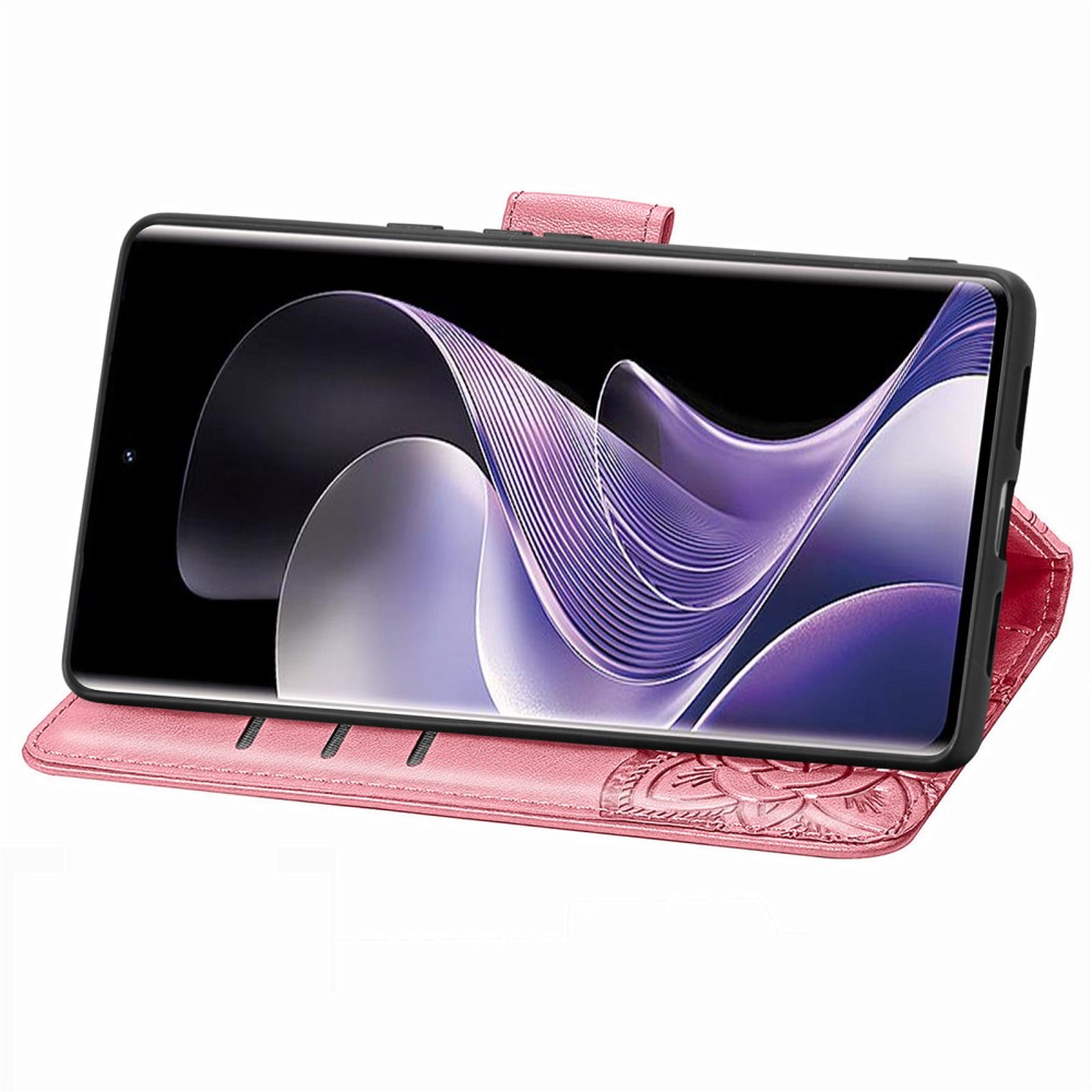  Xiaomi Redmi Note 14 Pro 5G Fodral Läder Fjäril Tryck Rosa