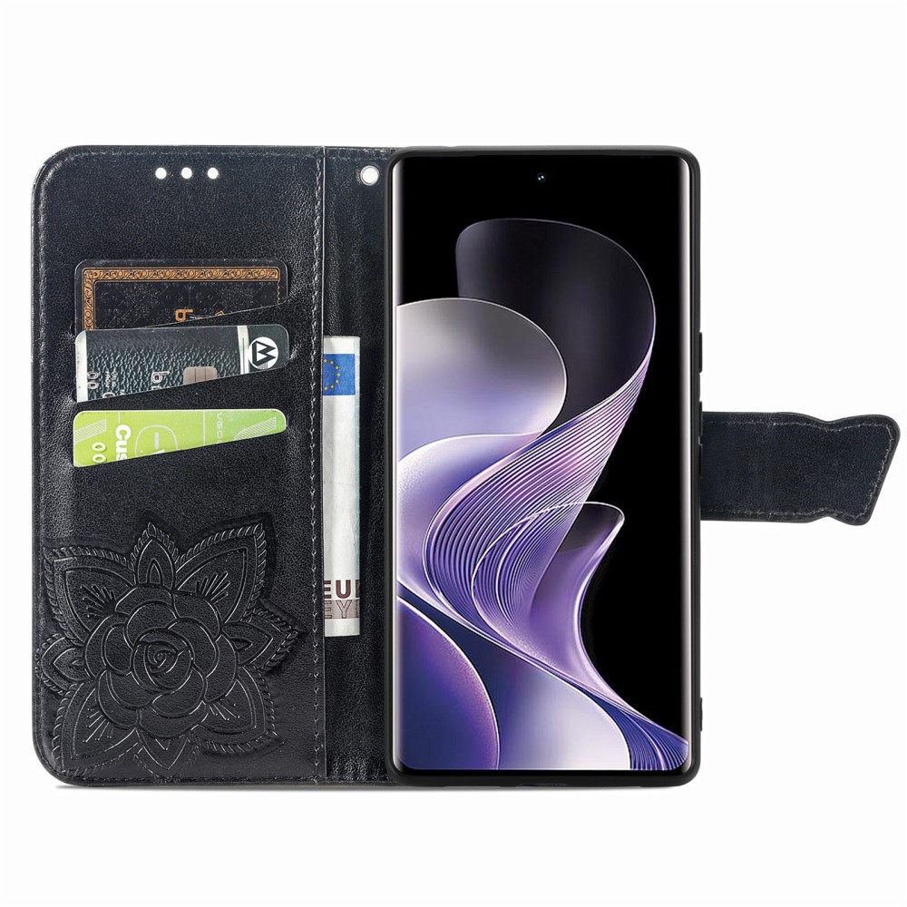  Xiaomi Redmi Note 14 Pro 5G Fodral Läder Fjäril Tryck Svart