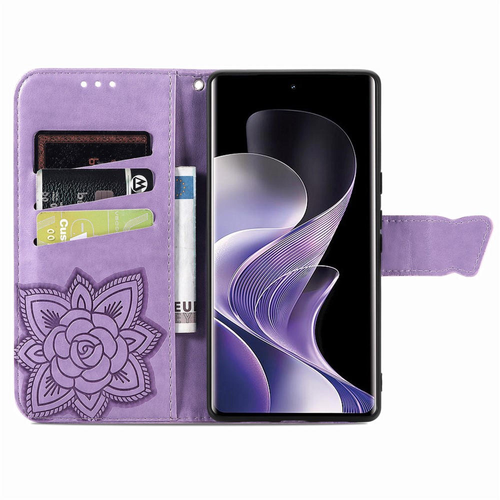  Xiaomi Redmi Note 14 Pro 5G Fodral Läder Fjäril Tryck Lila