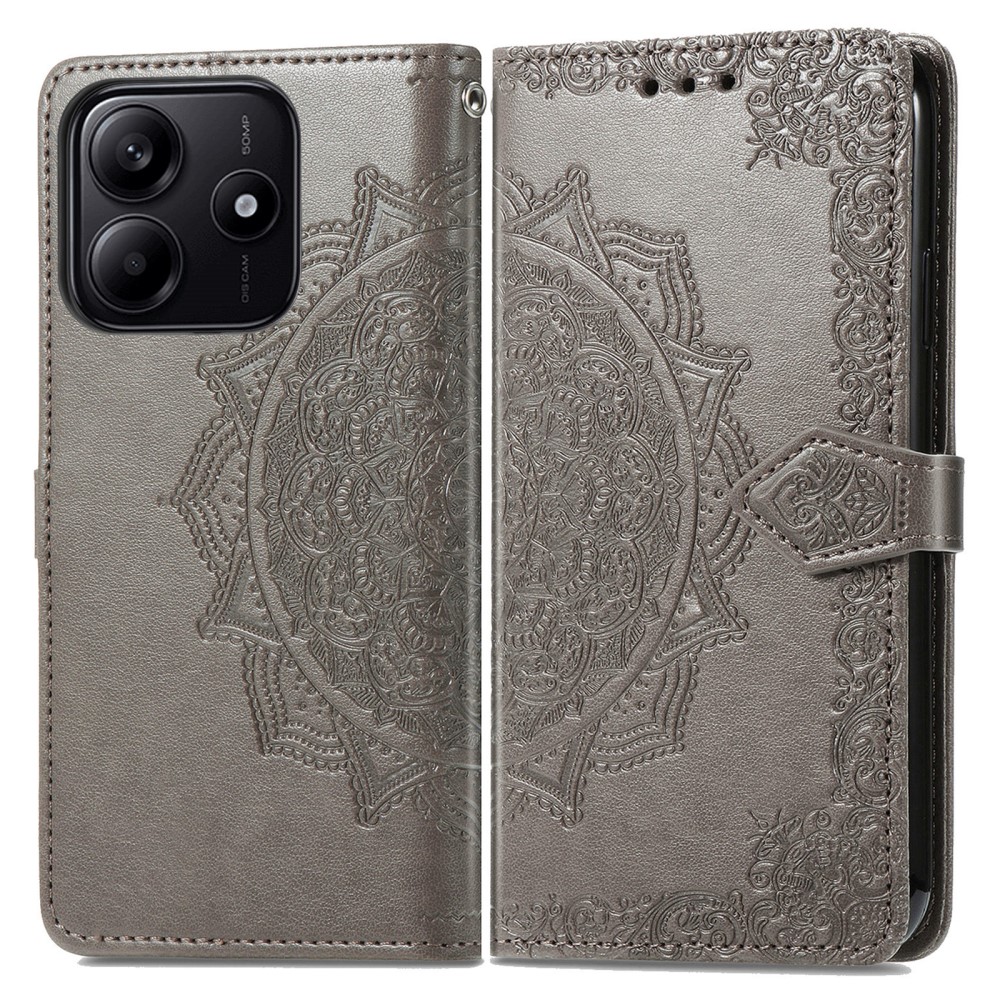  Xiaomi Redmi Note 14 5G Fodral Läder Mandala Tryck Grå