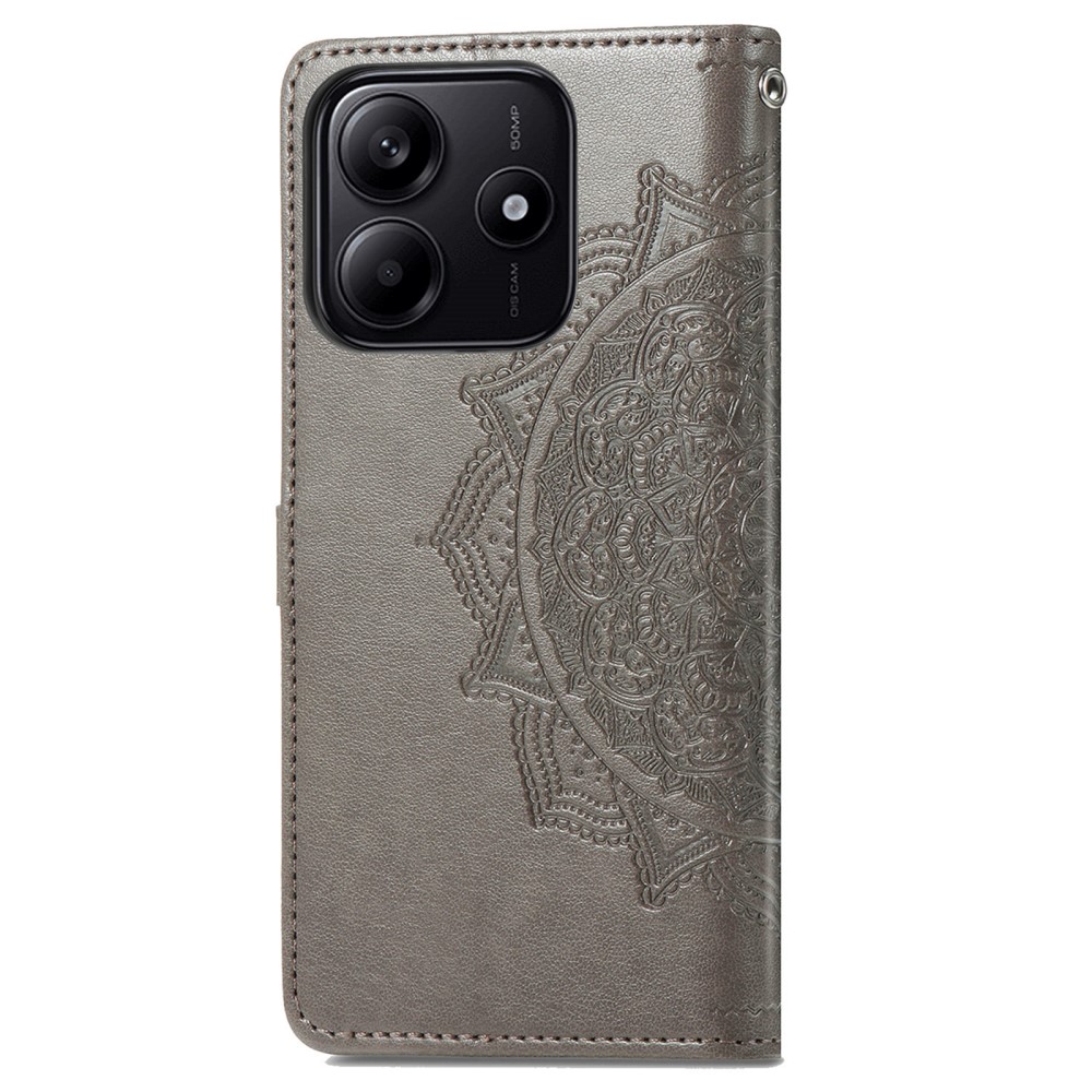  Xiaomi Redmi Note 14 5G Fodral Läder Mandala Tryck Grå