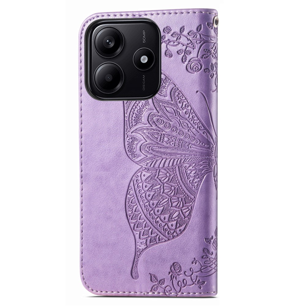  Xiaomi Redmi Note 14 5G Fodral Läder Fjäril Tryck Lila