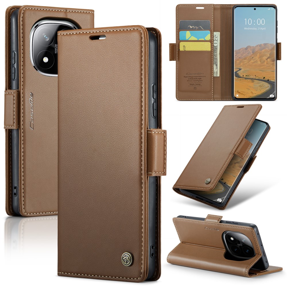 CASEME CASEME Redmi Note 14 Pro/Pro Plus 5G Fodral RFID Läder Brun