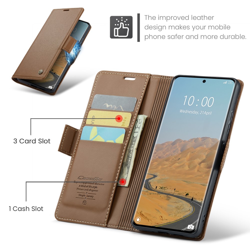 CASEME CASEME Redmi Note 14 Pro/Pro Plus 5G Fodral RFID Läder Brun