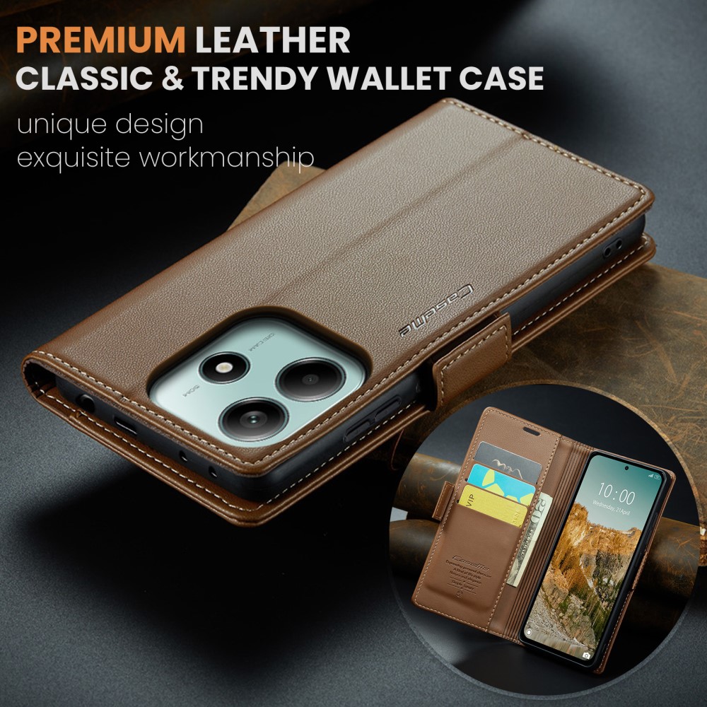 CASEME CASEME Xiaomi Redmi Note 14 5G Fodral RFID Läder Brun