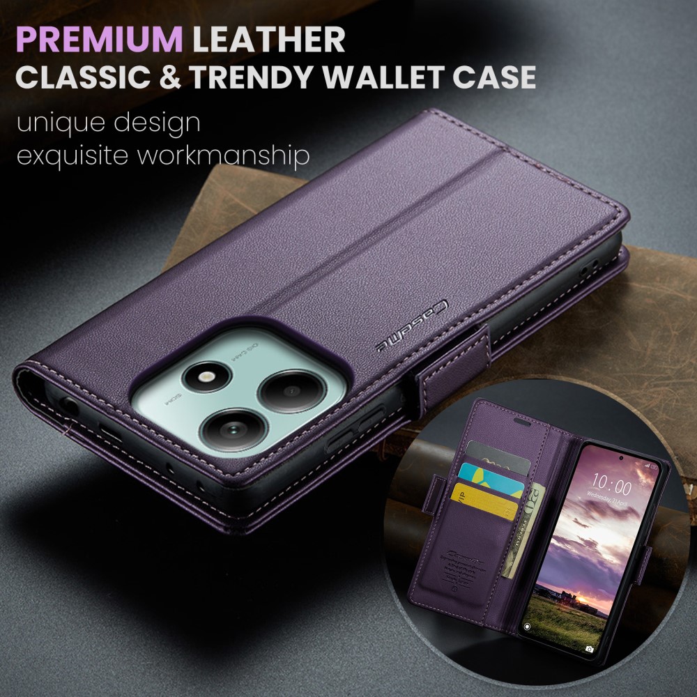 CASEME CASEME Xiaomi Redmi Note 14 5G Fodral RFID Läder Lila