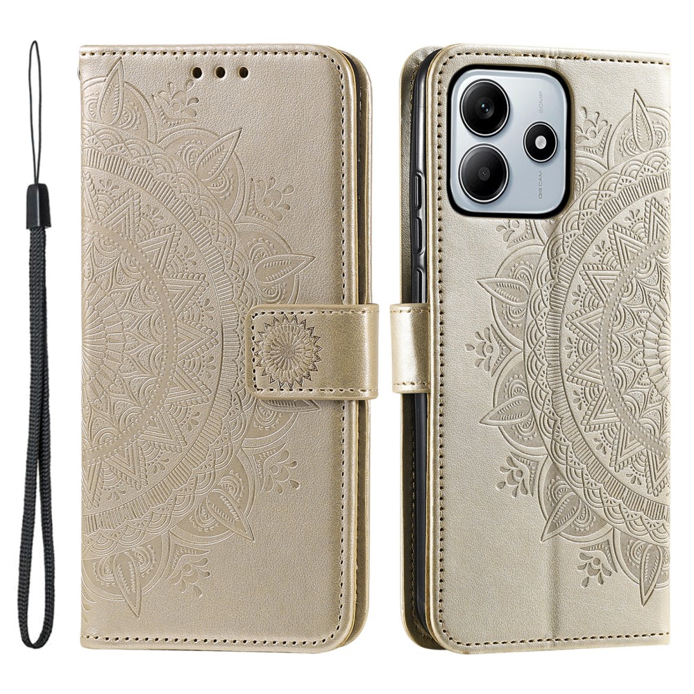  Xiaomi Redmi Note 14 5G Fodral Mandala Läder Guld
