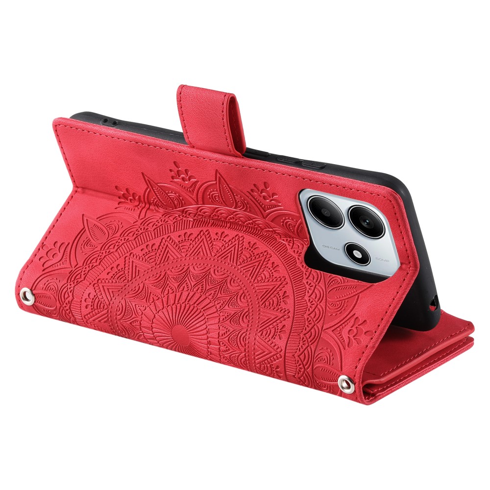  Xiaomi Redmi Note 14 5G Fodral Mandala Läder Röd
