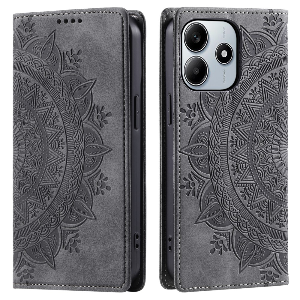  Xiaomi Redmi Note 14 4G Fodral Flip Mandala Läder Grå