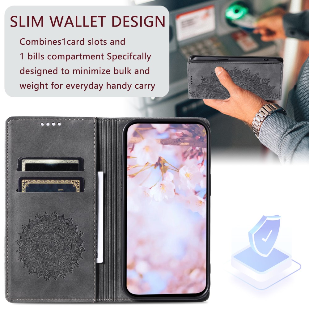  Xiaomi Redmi Note 14 4G Fodral Flip Mandala Läder Grå