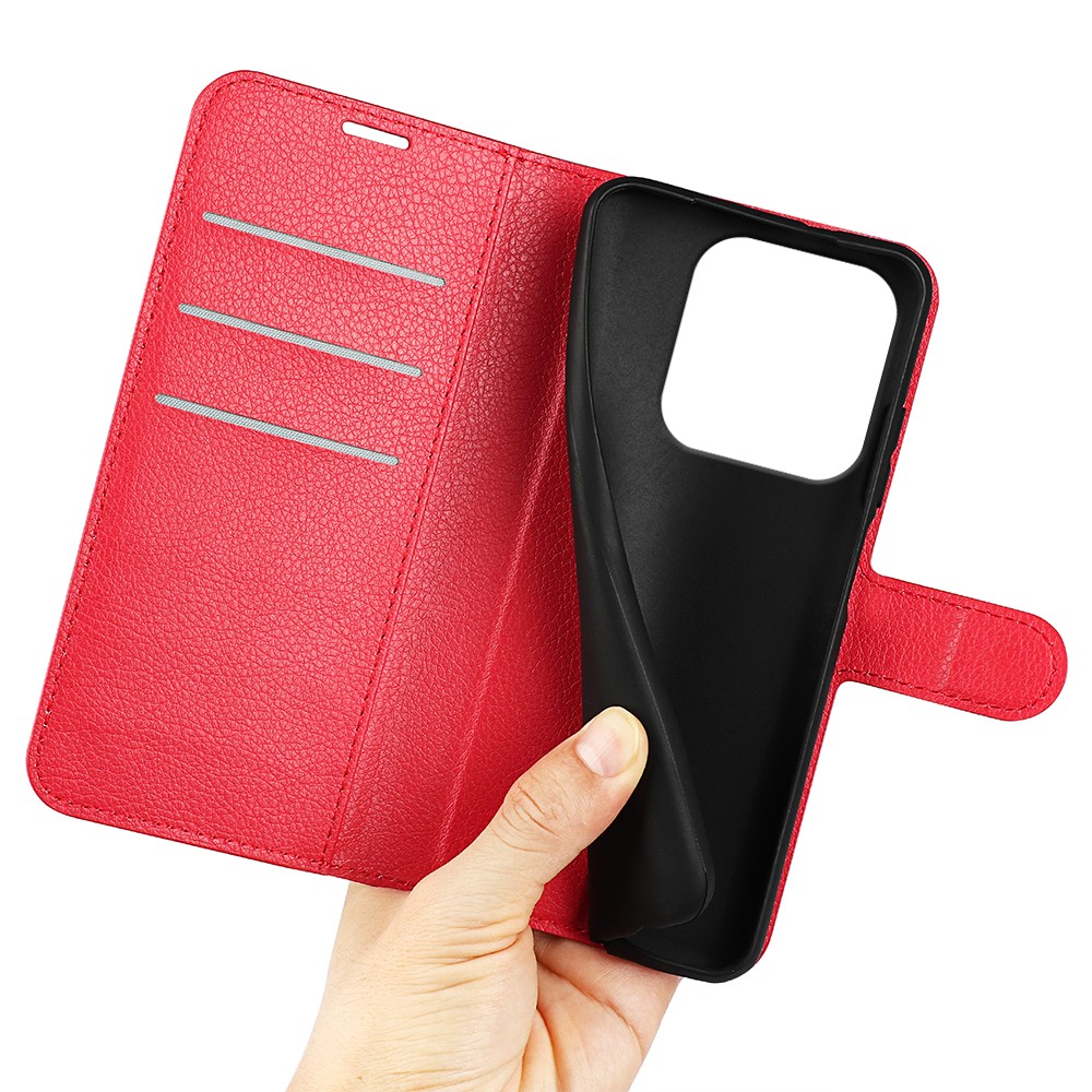  Xiaomi Redmi Note 14 4G Fodral Litchi Läder Röd