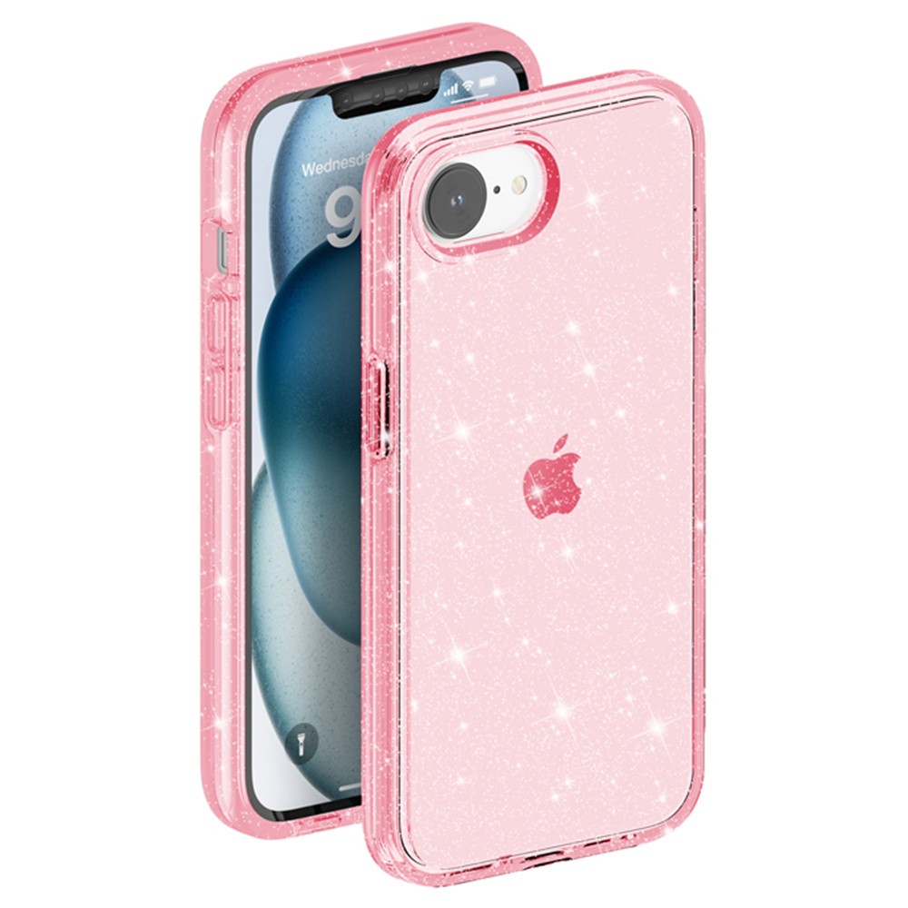  iPhone 17e / 16e Skal Glitter Shockproof Rosa