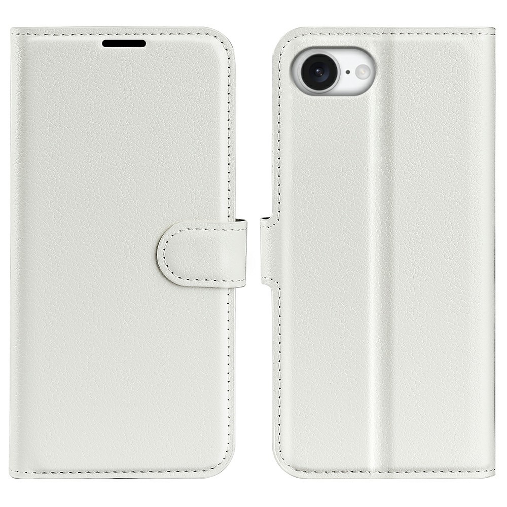  iPhone 17e / 16e Fodral Litchi Läder Vit