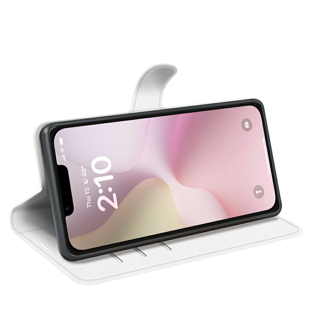  iPhone 17e / 16e Fodral Litchi Läder Vit