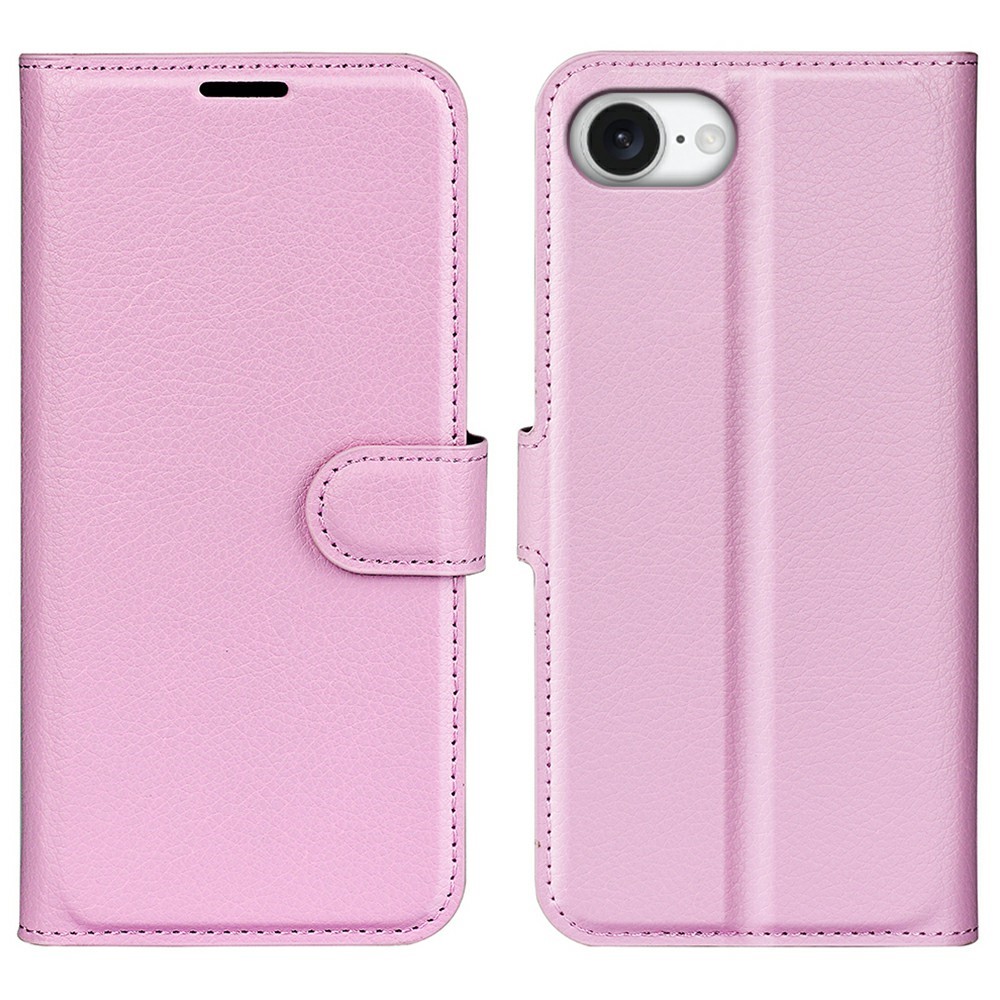  iPhone 17e / 16e Fodral Litchi Läder Ljus Rosa