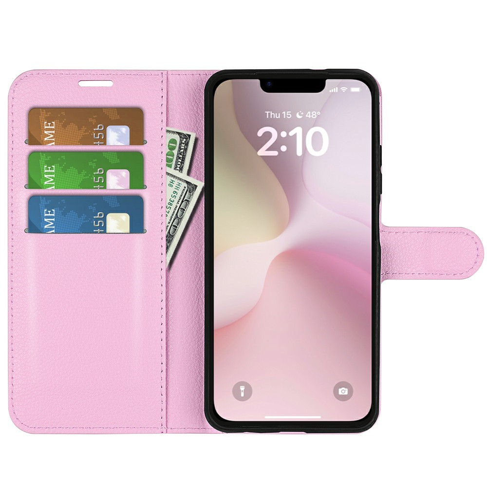  iPhone 17e / 16e Fodral Litchi Läder Ljus Rosa