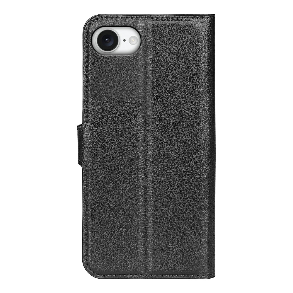  iPhone 17e / 16e Fodral Litchi Läder Svart