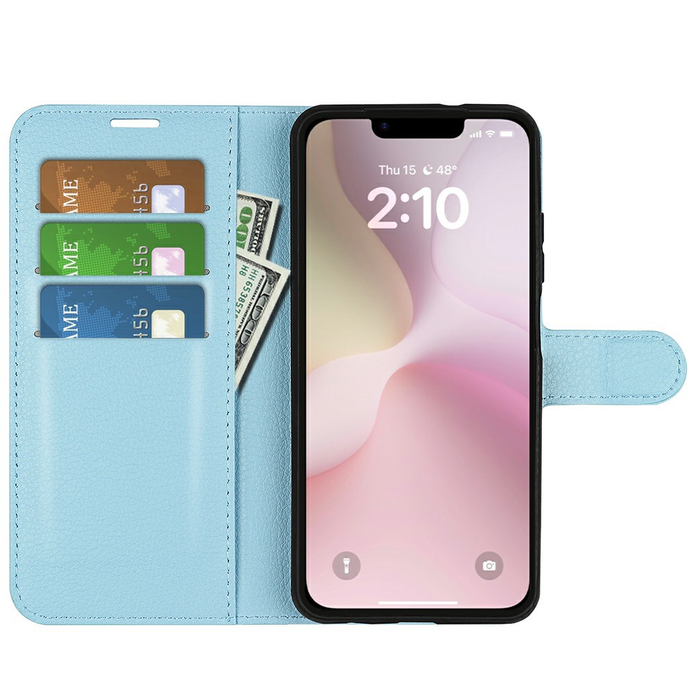  iPhone 17e / 16e Fodral Litchi Läder Blå