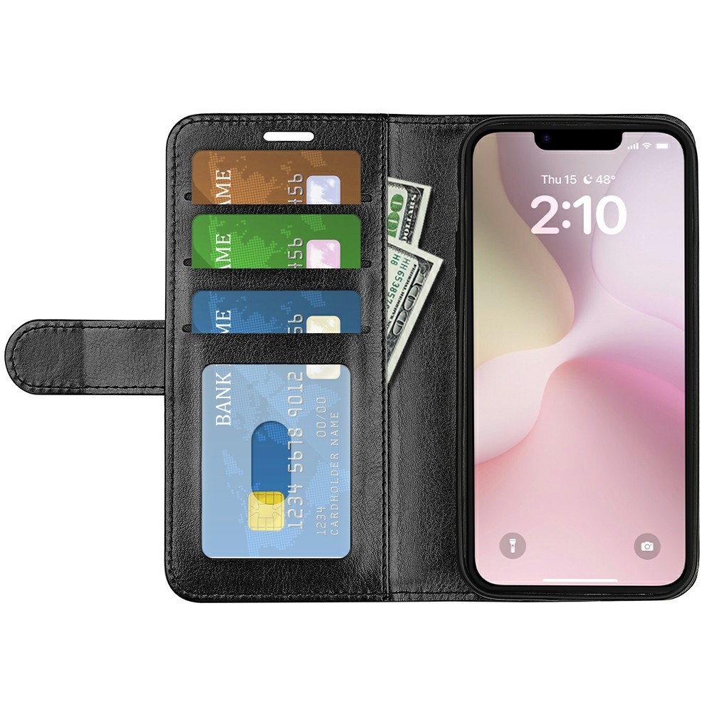 iPhone 17e / 16e Fodral Crazy Horse Läder Svart
