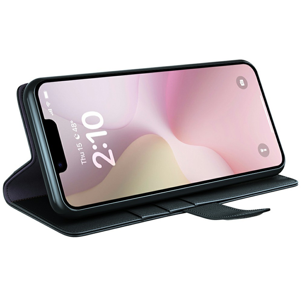  iPhone 17e / 16e Fodral Premium Äkta Läder Svart
