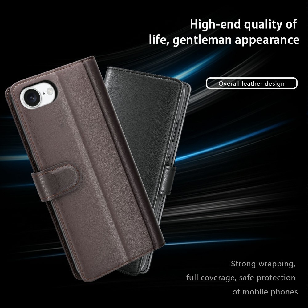  iPhone 17e / 16e Fodral Premium Äkta Läder Brun