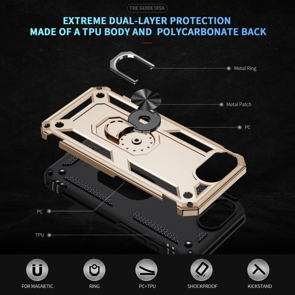  iPhone 17e / 16e Skal Shockproof Hybrid Ring Guld
