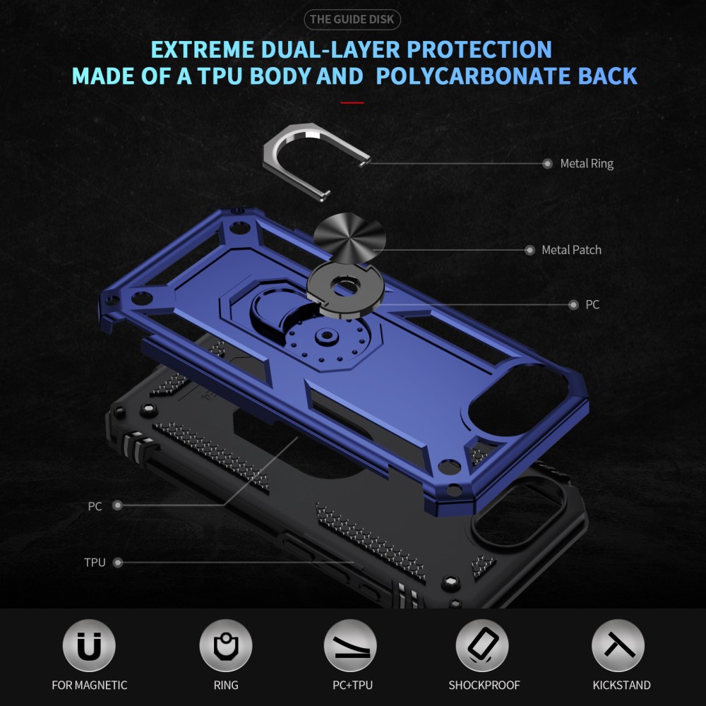  iPhone 17e / 16e Skal Shockproof Hybrid Ring Blå