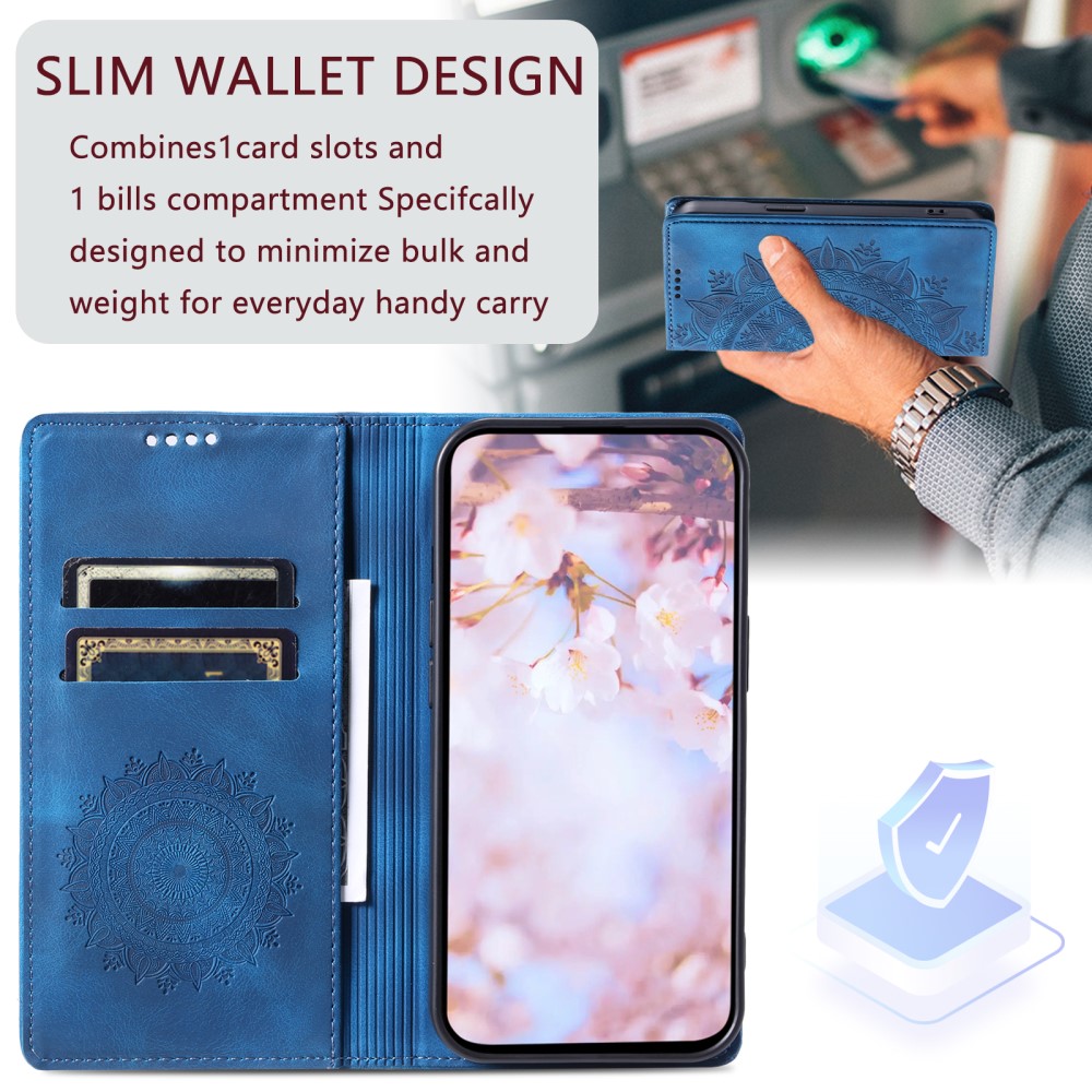  iPhone 17e / 16e Fodral Flip Mandala Läder Blå
