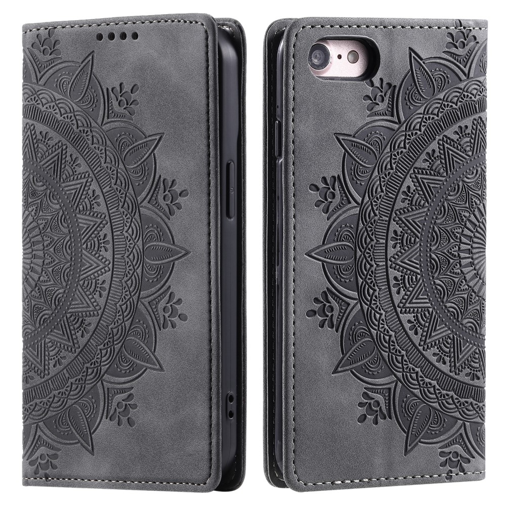  iPhone 17e / 16e Fodral Flip Mandala Läder Grå