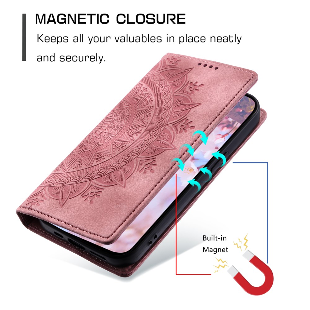  iPhone 17e / 16e Fodral Flip Mandala Läder Roséguld