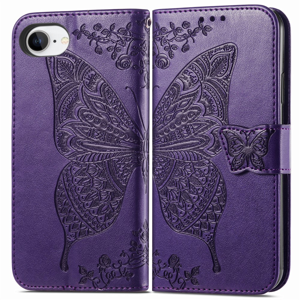  iPhone 17e / 16e Fodral Med Fjäril Tryck Lila