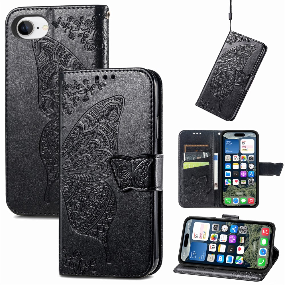  iPhone 17e / 16e Fodral Med Fjäril Tryck Svart